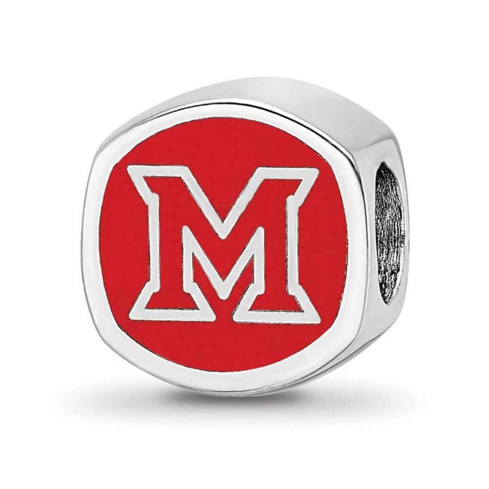 Sterling Silver Miami U Block M Cushion Shaped Logo Bead Charm